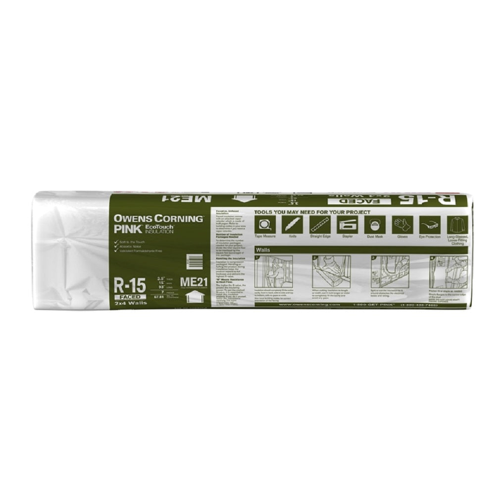 Owens Coming ME21 EcoTouch Fiberglass Insulation, Pink, R-15