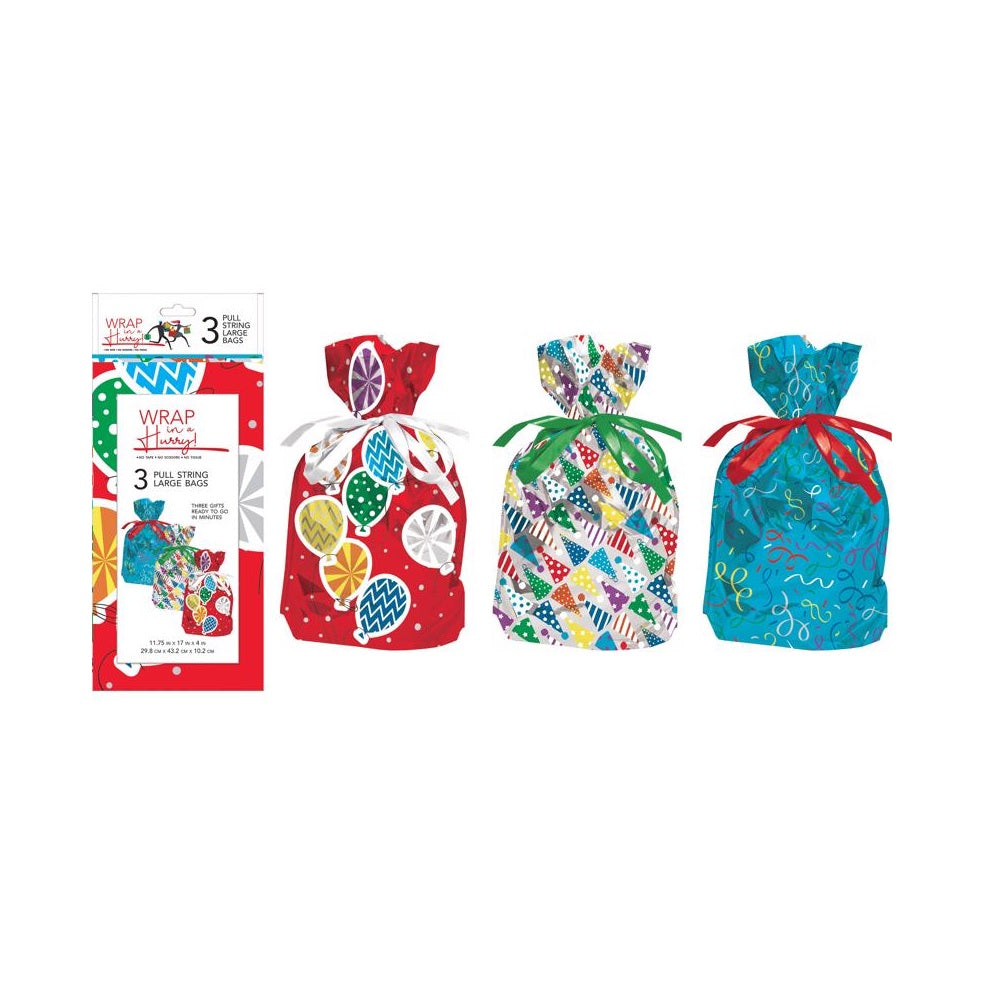 Paper Images E3MLDGB-01 Drawstring Christmas Gift Bag, Assorted Color