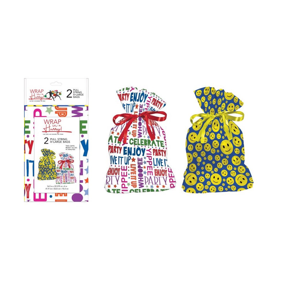 Paper Images E2MXLDGB-01 Drawstring Christmas Gift Bag, Assorted Color