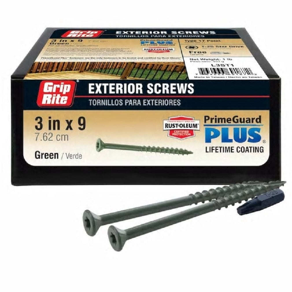 PrimeGuard Plus L3ST1 Star Deck Screws, Steel, Green, 3 Inch