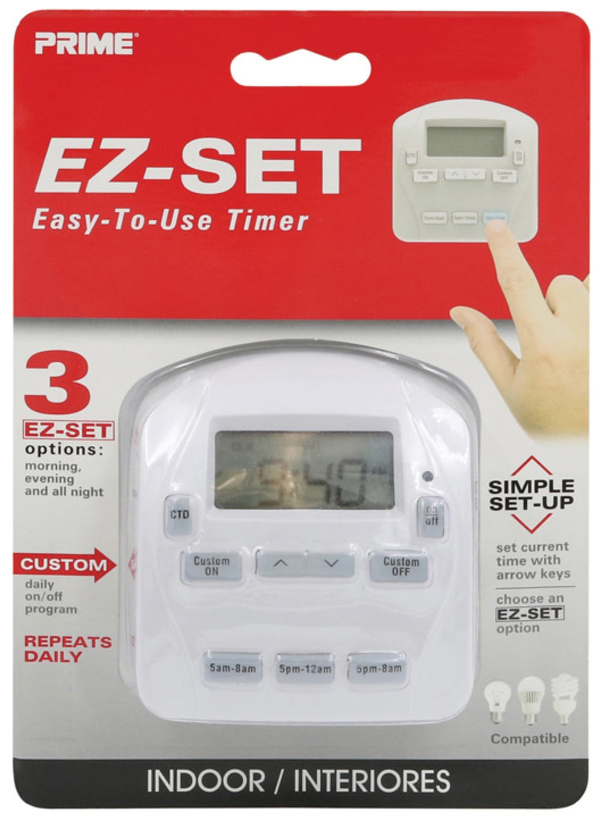 Prime Wire & Cable TNIDP12-RC EZ-Set Indoor Digital Timer, White