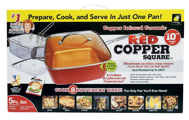 Red Copper 11198-4 As Seen On TV Square Deep Dish Pan, Ceramic Copper, 5 Piece