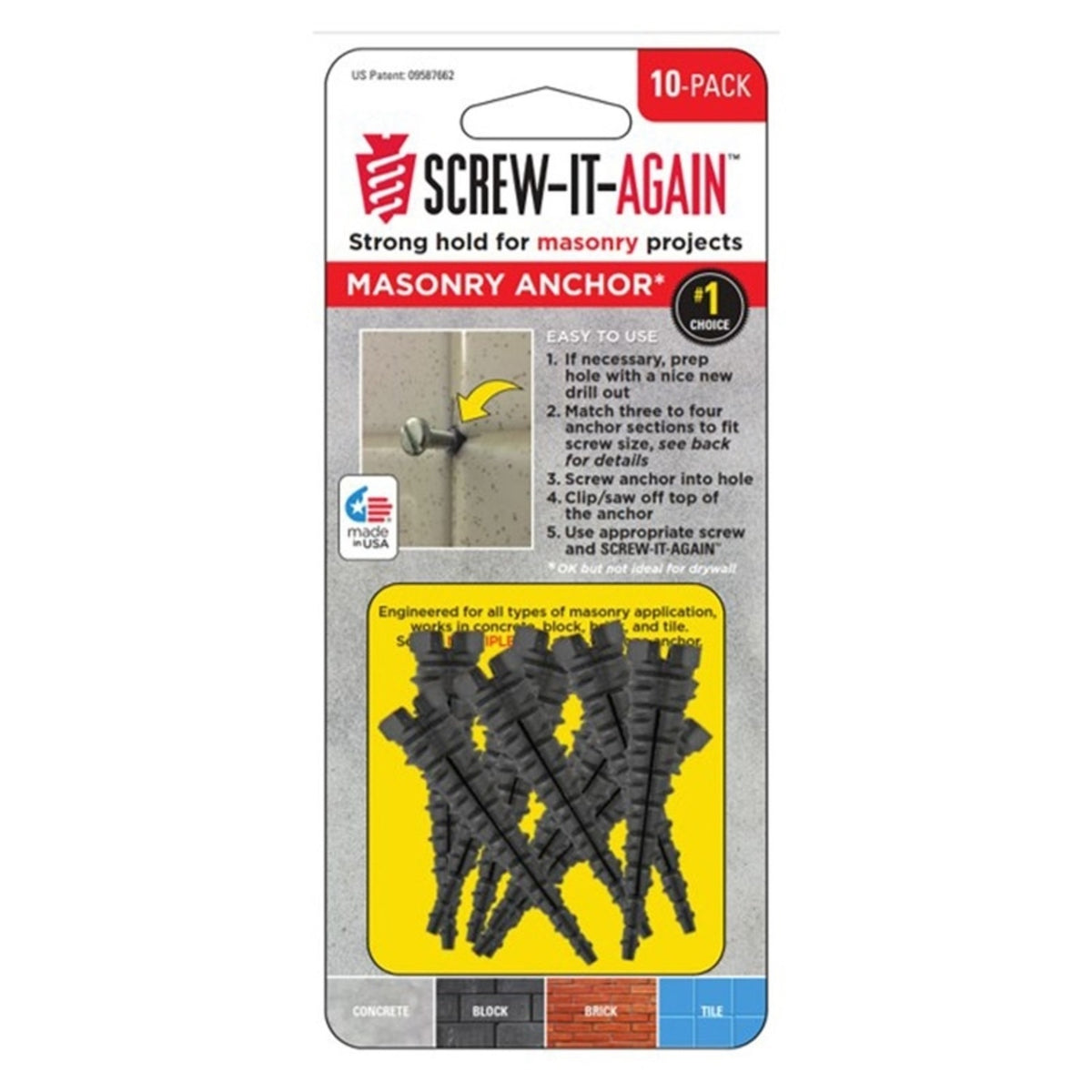 Screw-it-Again SIA-10PK-M Masonry Anchor, 1/4" x 2"