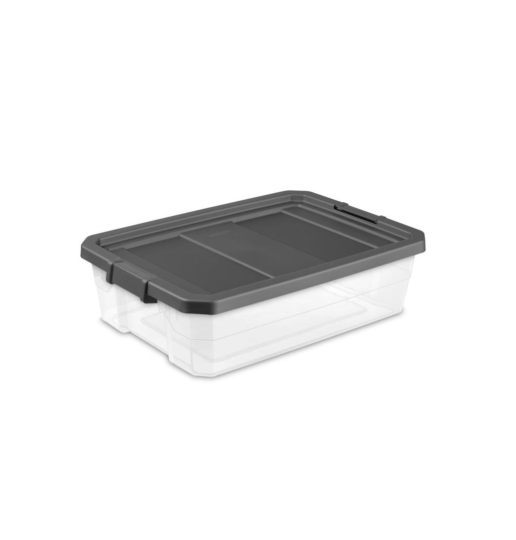 Sterilite 14743V06 Storage Box, Clear/Gray, 40 Quart