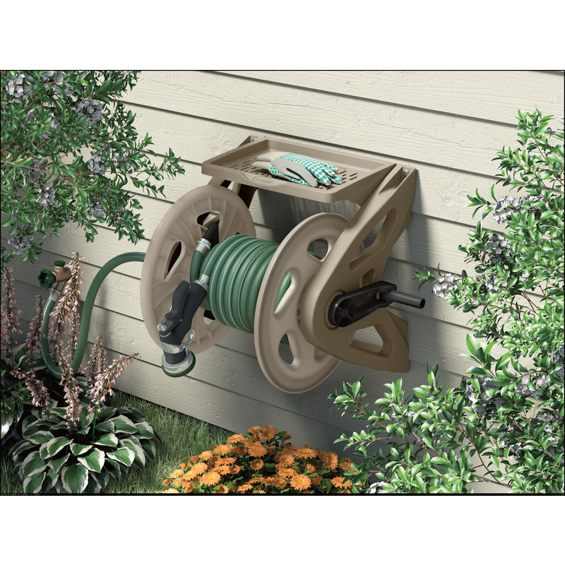 Suncast WMS200 Hose Handler Wall Mount Retractable Taupe Hose Reel, 200 Ft