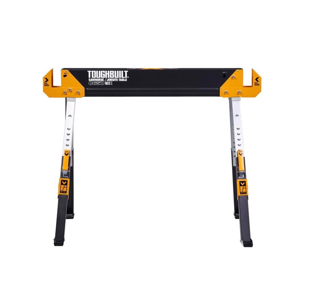 ToughBuilt TB-C650-0BES Adjustable Folding Sawhorse, Black, 2600 lb Capacity