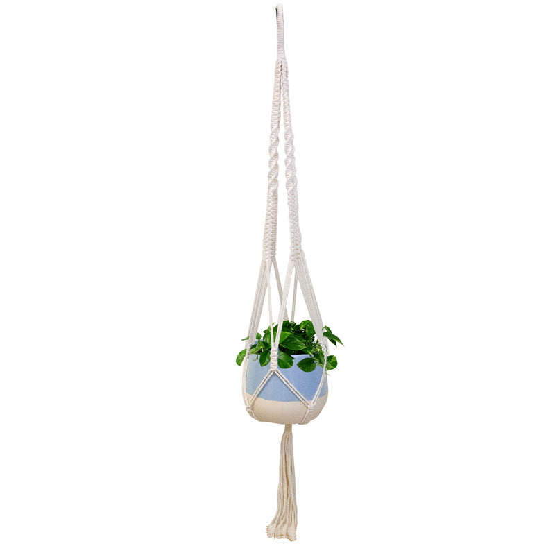 Trendspot CR01310N-05M Macrame Ceramic Planter, Aqua, 5.5 in