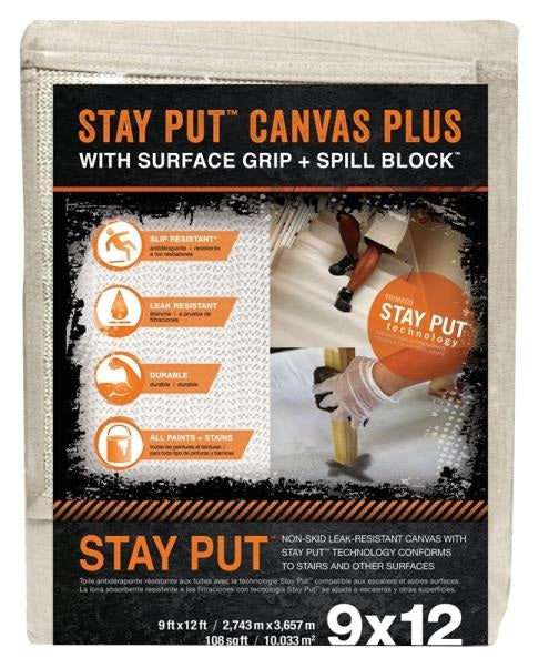 Trimaco 04321 Stay Put Canvas Drop Cloth, 9' x 12'