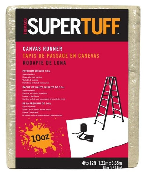 Trimaco 51127 Supertuff Canvas Runner Drop Cloth, 4' x 12'