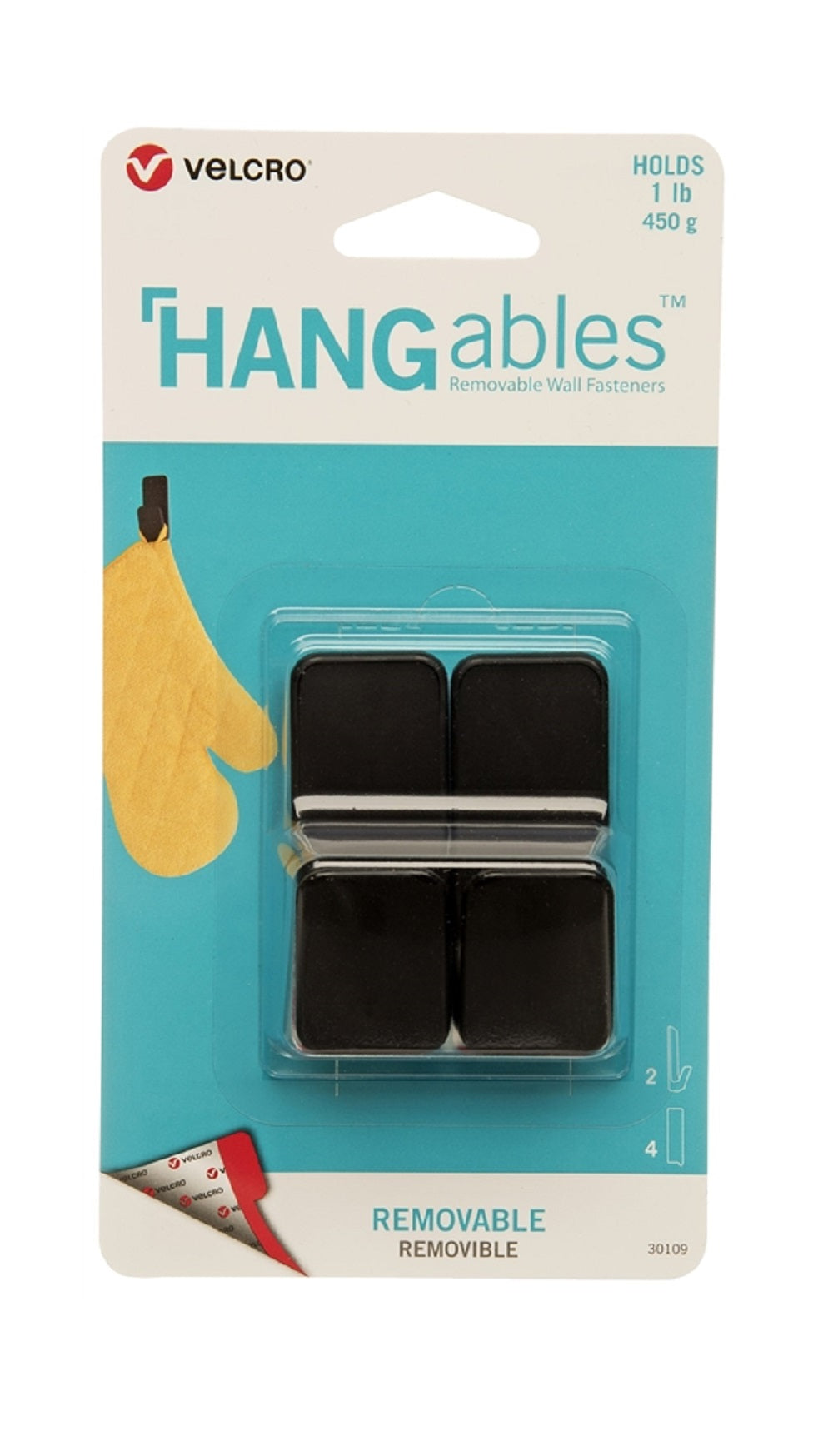 Velcro VEL-30109-USA Hangables Removable Wall Fastener, Black