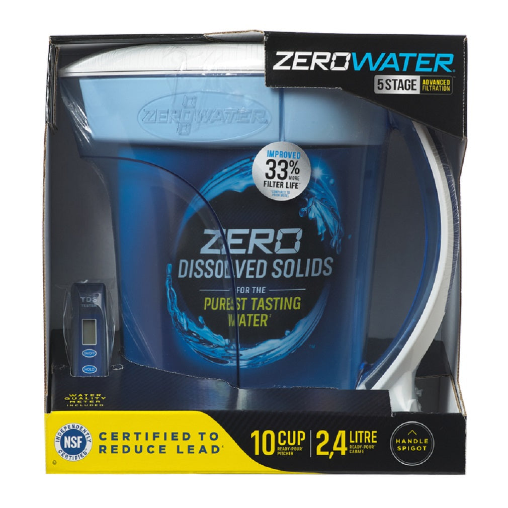 ZeroWater ZD-010 Ready Pour Water Filtration Pitcher, Blue/Clear, 10 Cups
