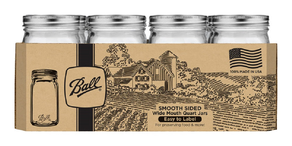 Ball 1440067500 Smooth Sided Wide Mouth  Canning Jar, Quart, Set of 12