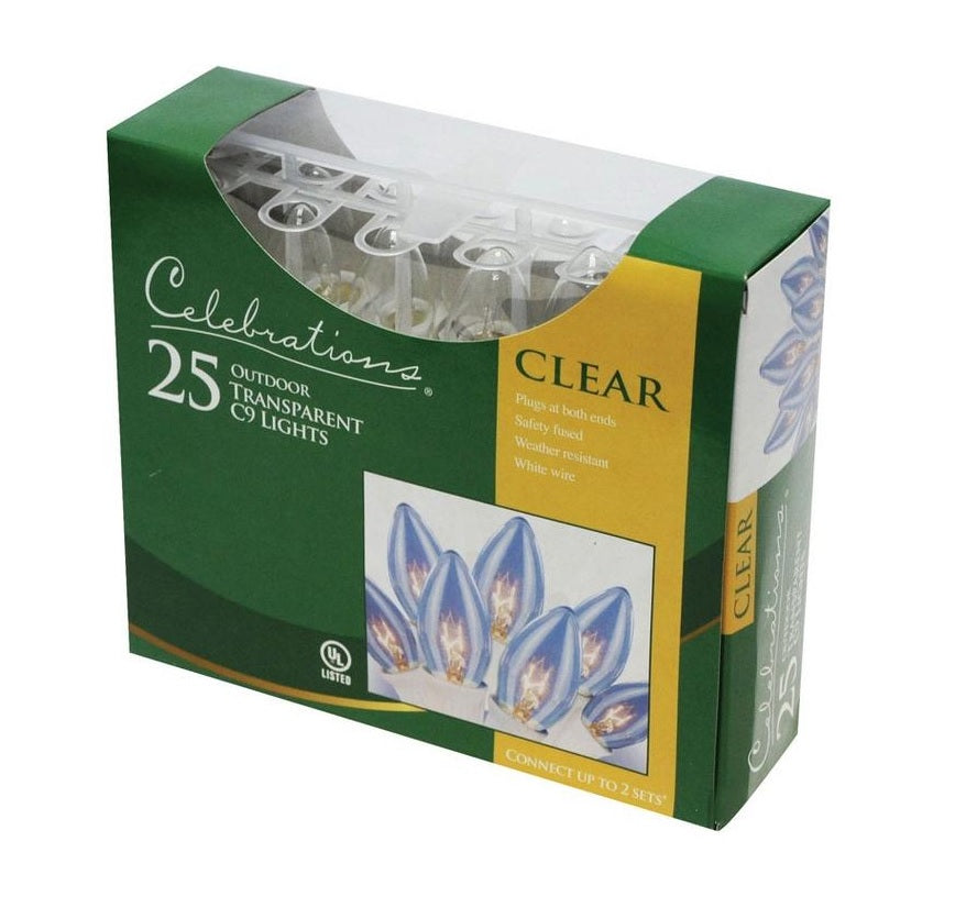 Celebrations C44G4111 C9 Transparent Light Set, Clear, 24', 25 lights