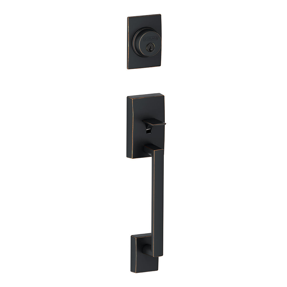 Schlage F58 CEN 716 Camelot Single Cylinder Exterior Handleset with Deadbolt, Aged Bronze