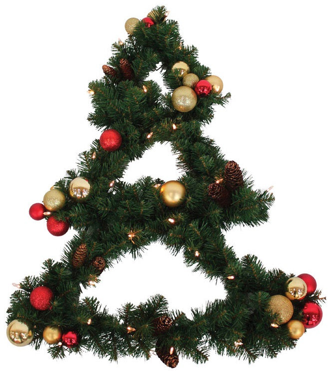 J & J Seasonal LCT-TW-30 Prelit Tree Shaped Wreath, 30"
