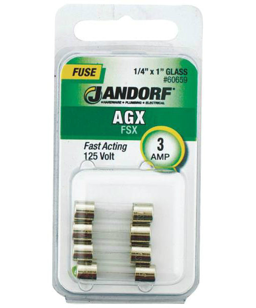 Jandorf 60659 AGX Glass Tube Fuse, 3 Amp