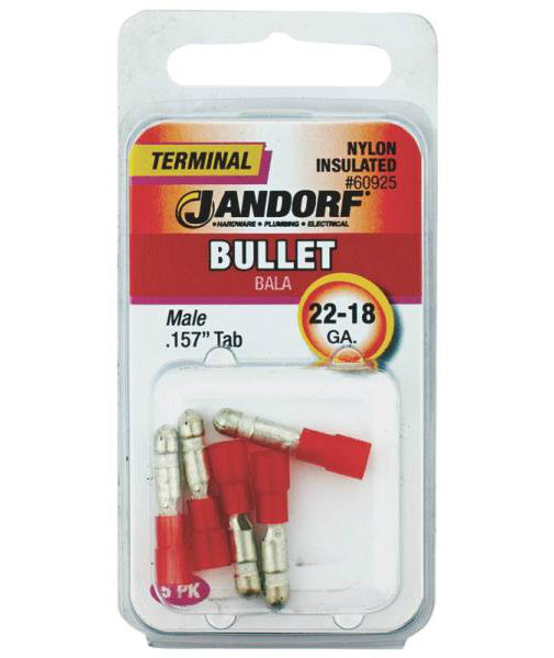 Jandorf 60925 Insulated Male Terminal Bullet, 22-18 AWG
