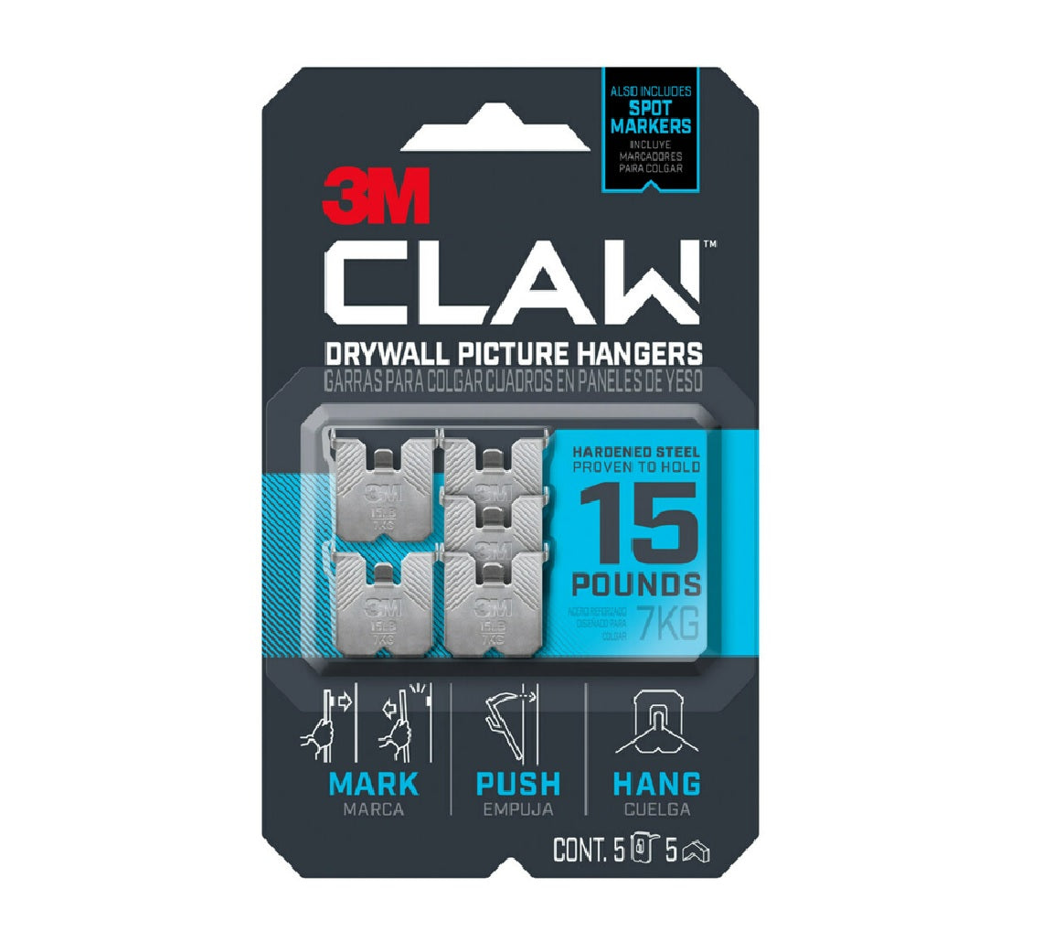 3M 3PH15M-5ES Claw Drywall Picture Hanger, Silver