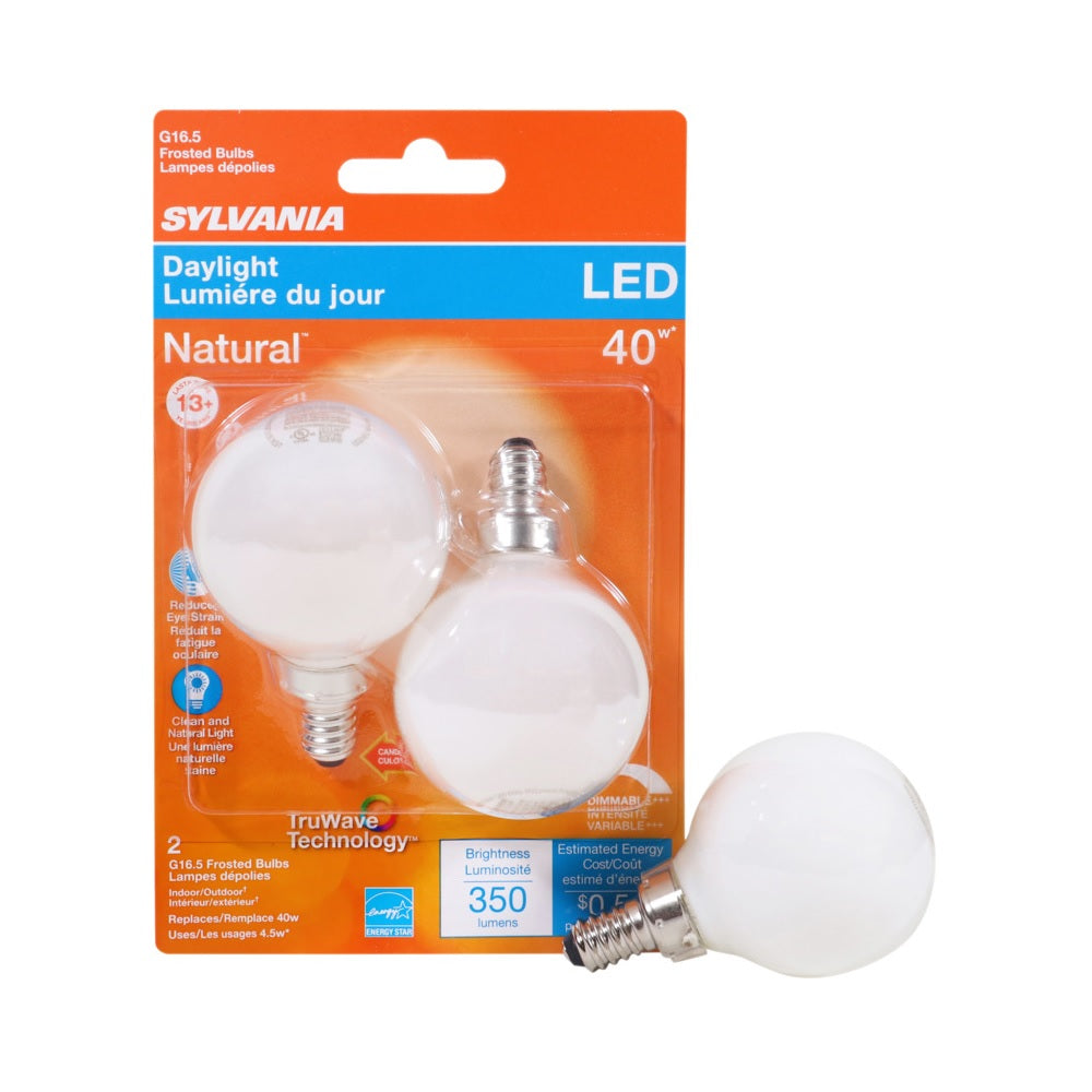 Sylvania 40798 G16.5 LED Dimmable Bulb, Frosted, 4 Watt