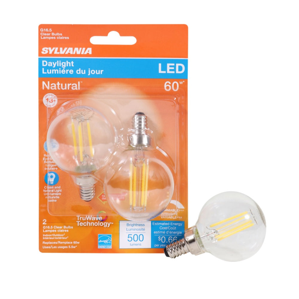 Sylvania 40853 G16.5 LED Dimmable Bulb, Frosted, 5 Watt