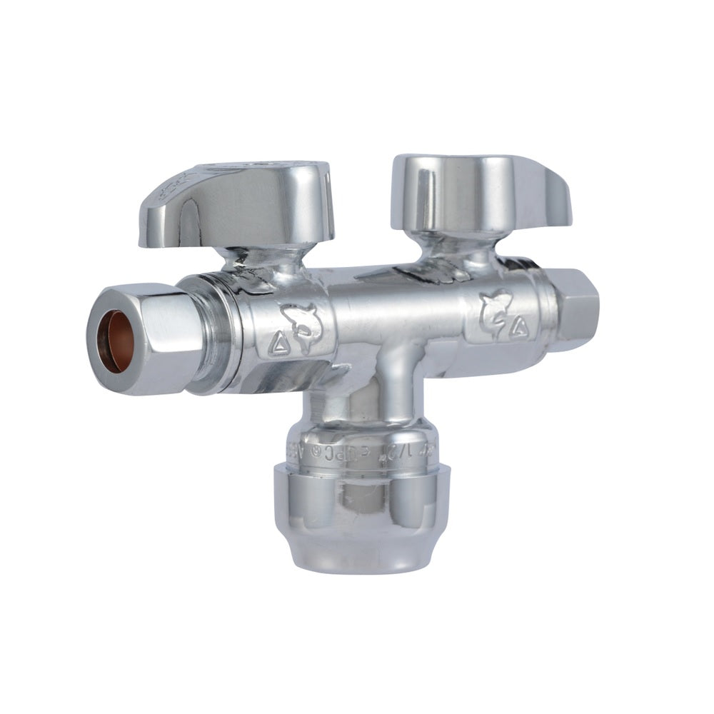 SharkBite SBDS123814 Dual Shut-Off Valve, 1/2" x 3/8", Brass