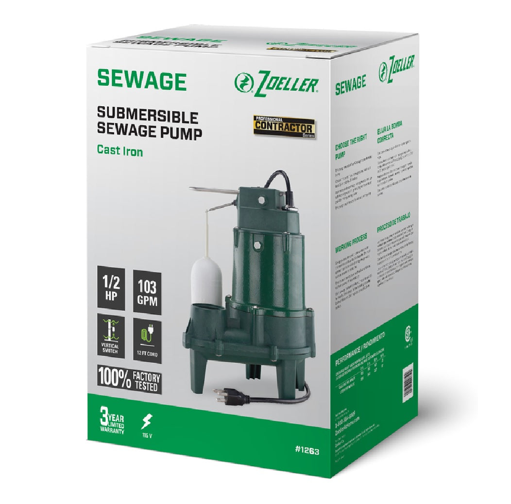 Zoeller 1263-1000 Submersible Sewage Pump, Cast Iron