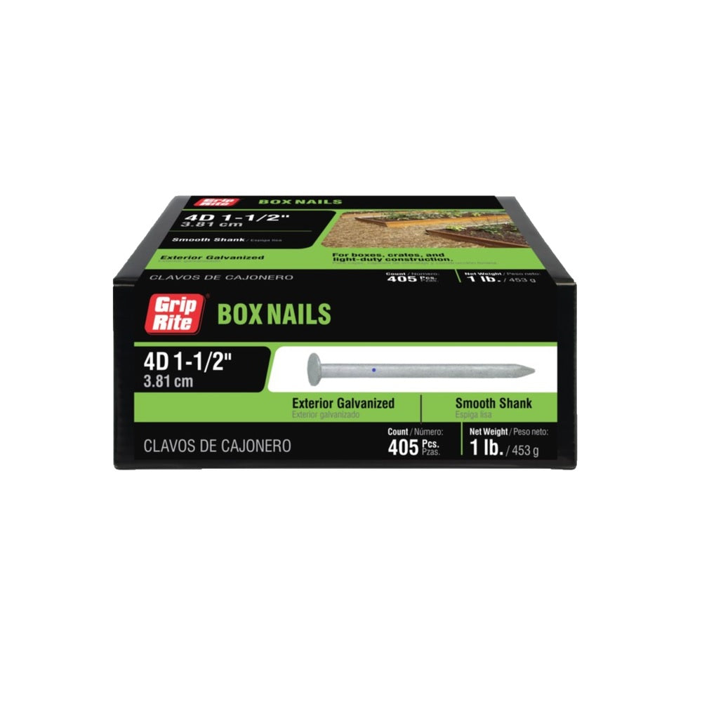 Grip-Rite 4HGBX1 Hot-Dipped Galvanized Box Nail, Steel, 1 lb
