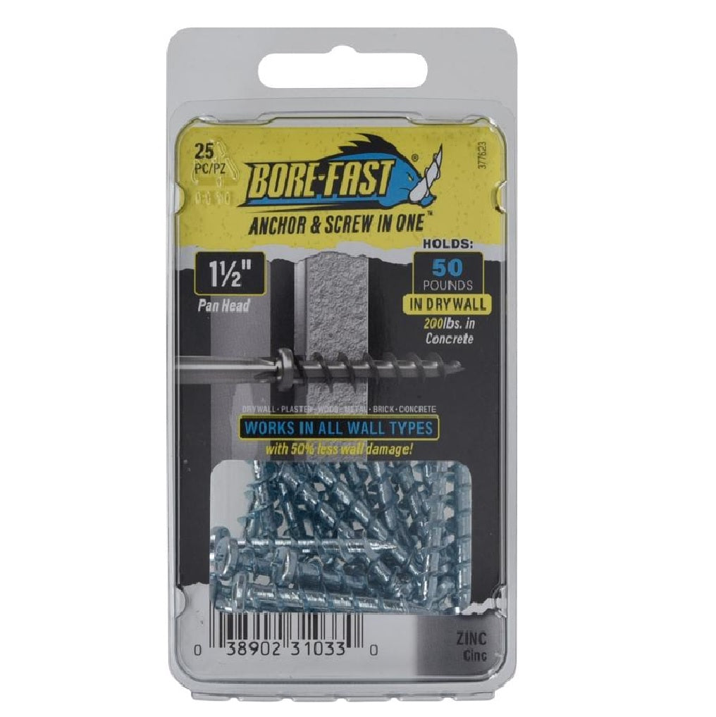 Bore-Fast 377623 Pan Head Screw and Anchor, Coated
