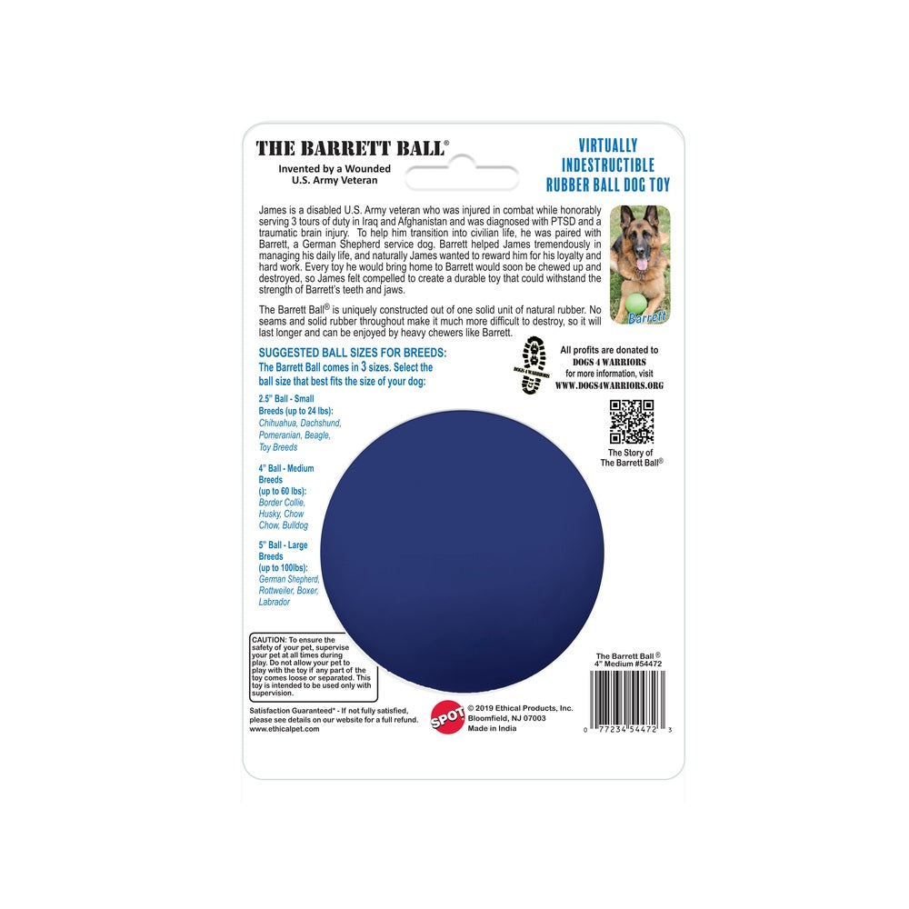Spot 54472 Rubber Dog Toy Ball, 4 Inch, Blue