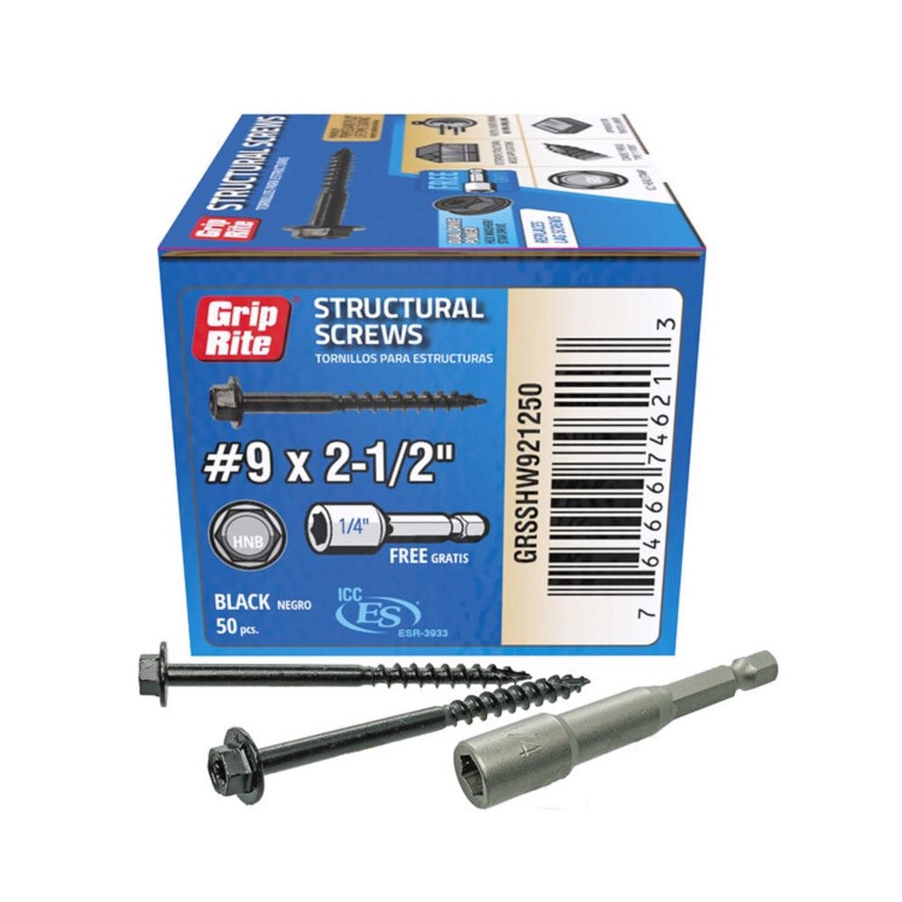 Grip-Rite GRSSHW921250 Hex Washer Head Structural Screws, 2-1/2 Inch