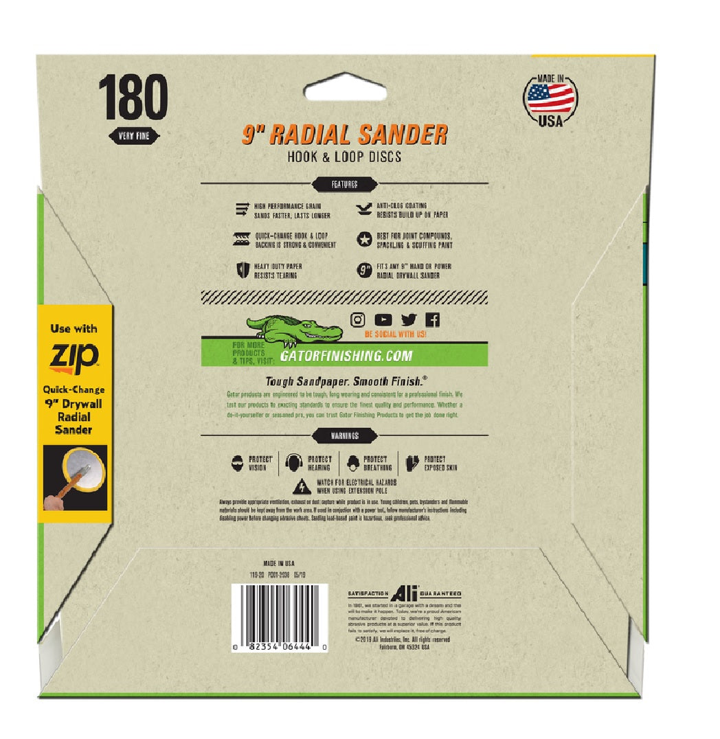 Gator 6444 Hook and Loop Drywall Sanding Disc, 9"