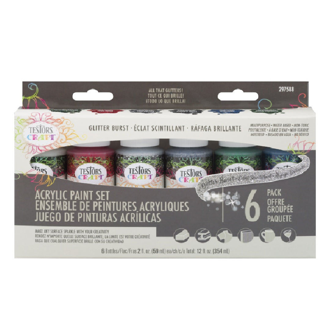 Testors 297588 Craft Acrylic Glitter Paint Kit, Multicolor