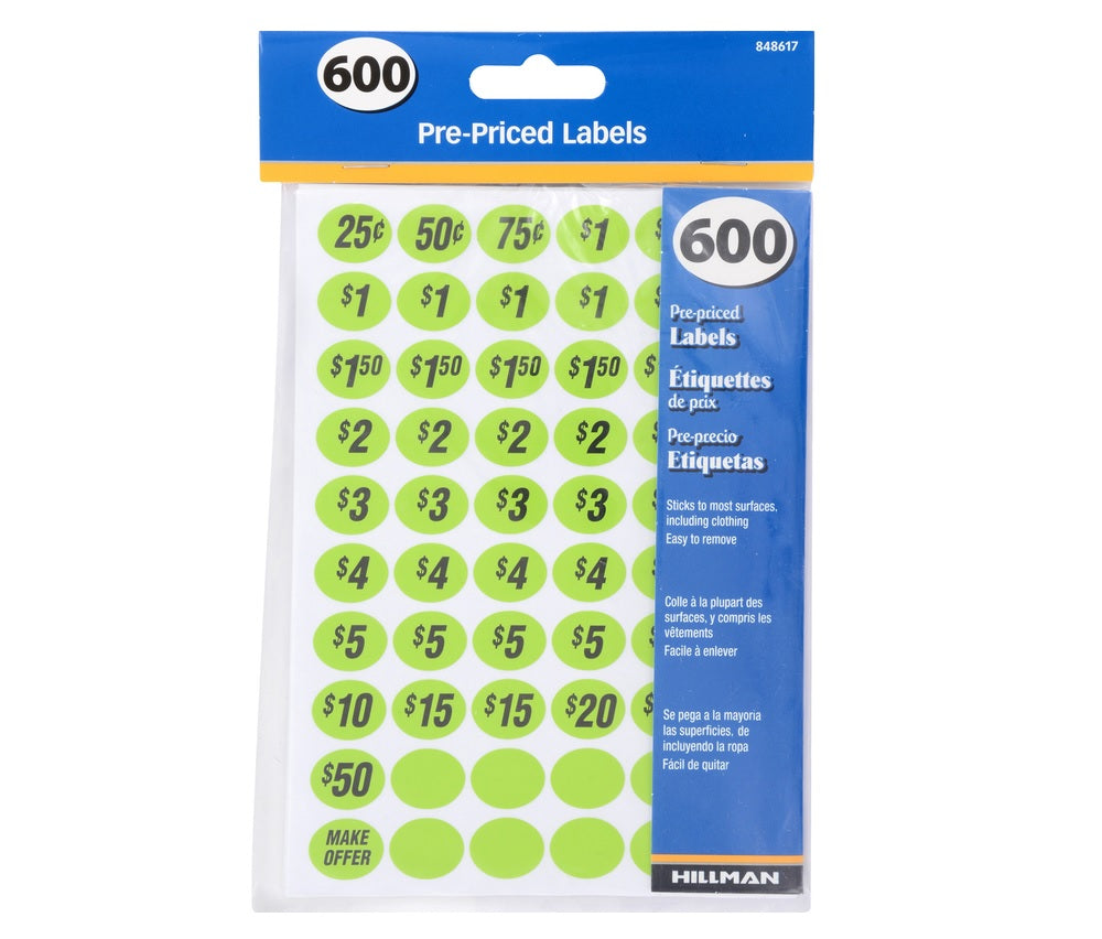 Hillman 848617 Round Price Label, Green, 600 pk
