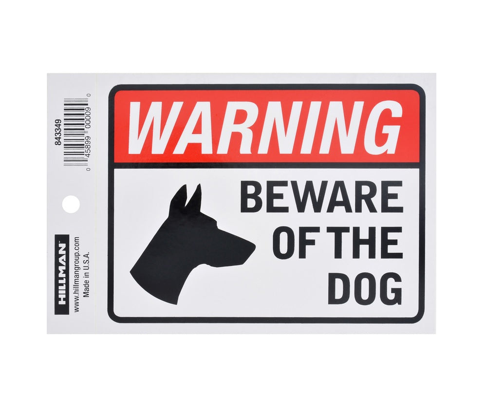Hillman 843349 English Beware Decal, 4" x 6", White