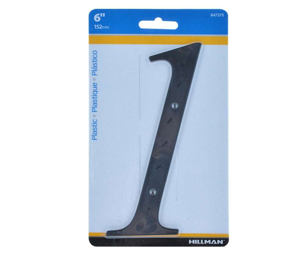Hillman 847375 Plastic Nail-On Number, 6", Black, 1 pc