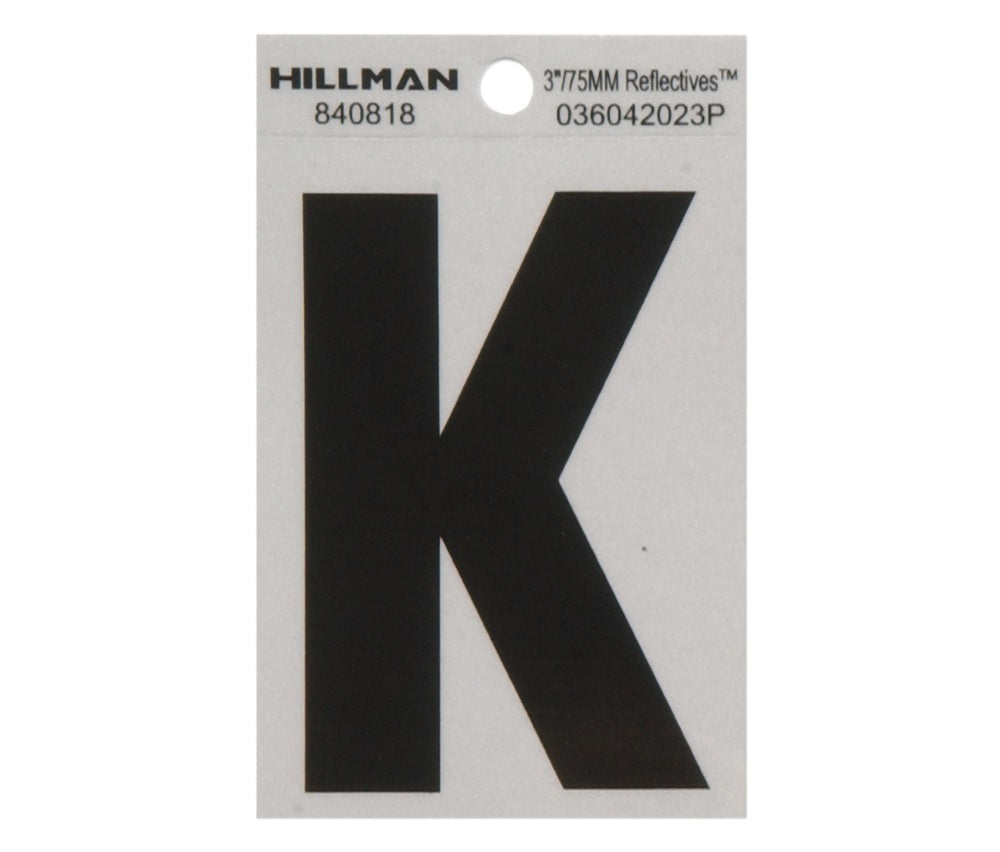 Hillman 840818 Reflective Mylar Self-Adhesive Letter, Black, 1 pc