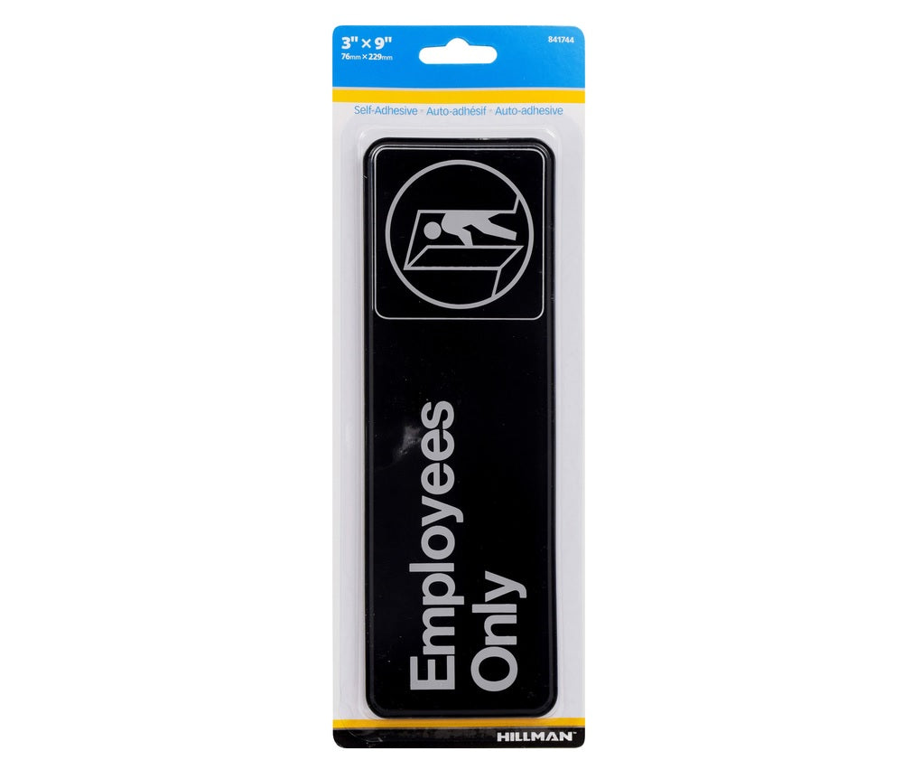 Hillman 841744 English Employees Only Plaque, 3" x 9", Black