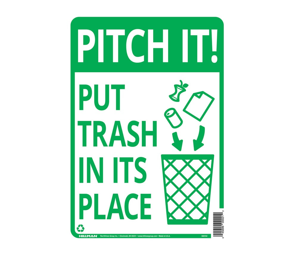 Hillman 840152 English Garbage Sign, 14" x 10", White