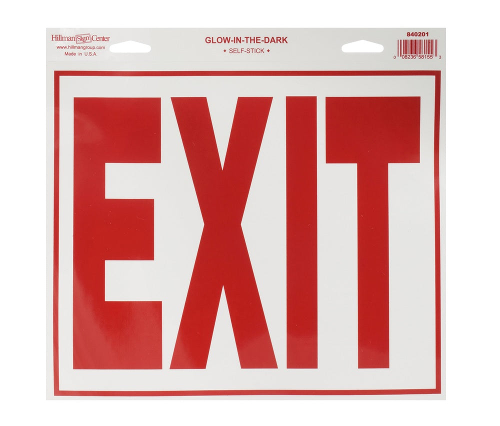 Hillman 840201 English Exit Decal, 11" x 12", White