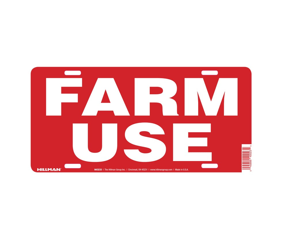 Hillman 843233 English Farm Use Sign, 6" x 12", Red