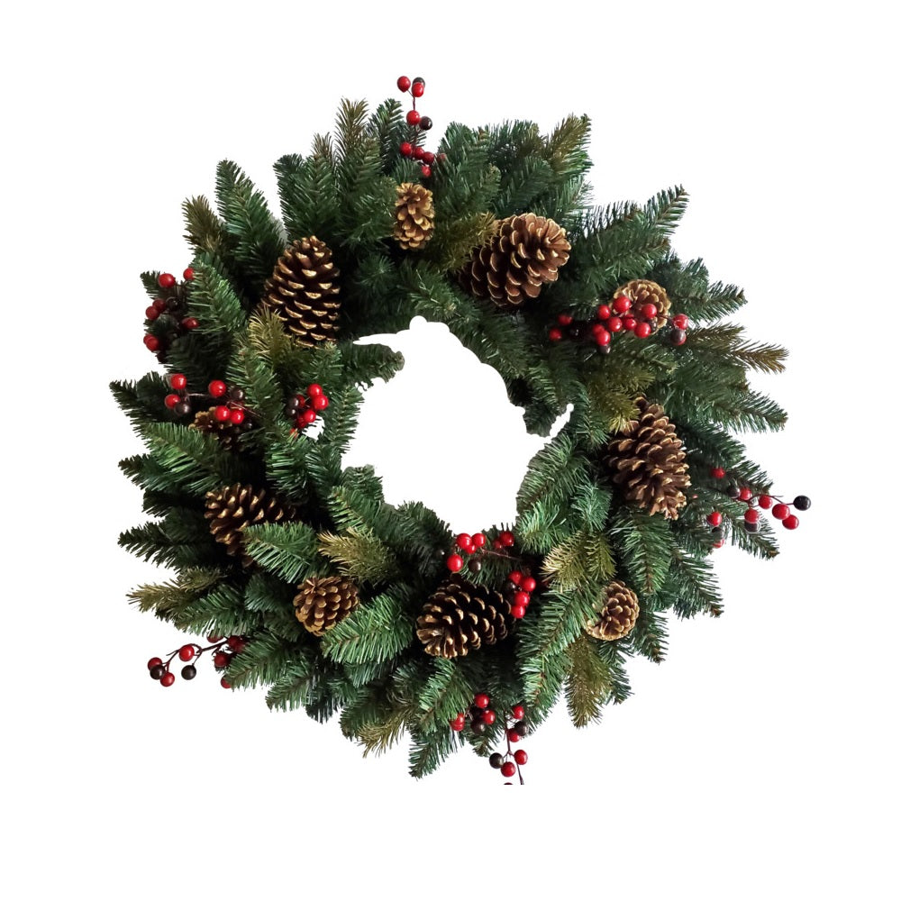 Santas Forest 38513 Red Cone & Berry Wreath, Green, PVC