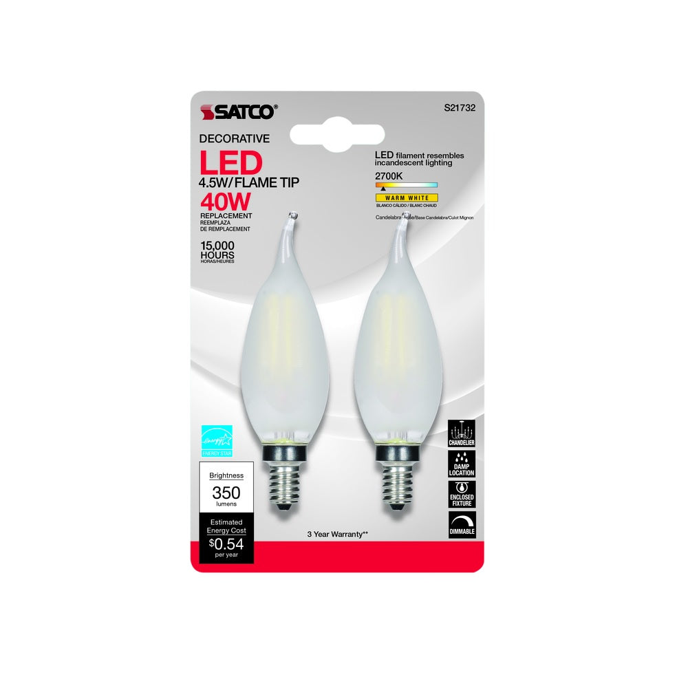 Satco S21732 Warm White LED Bulb, 40 Watt, 2 pack