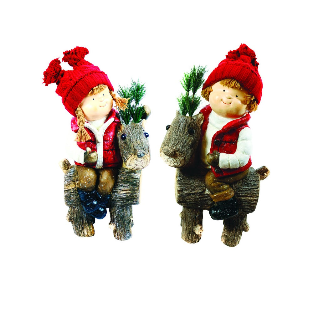 Alpine DXX185AHH Christmas Kids on Reindeer Statue, 10"