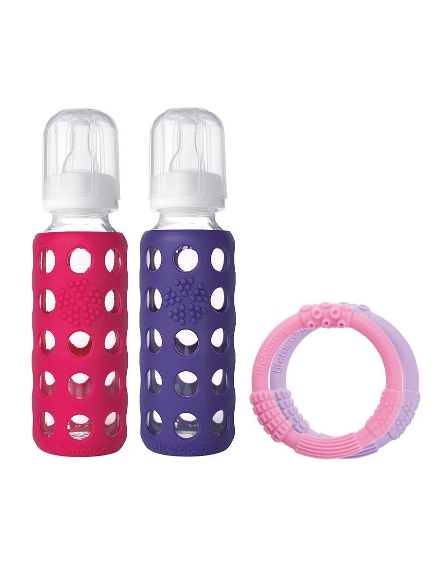 Lifefactory 120007 Baby Bundle Feeding Gift Pack, 9 Oz, Raspberry/Royal Purple