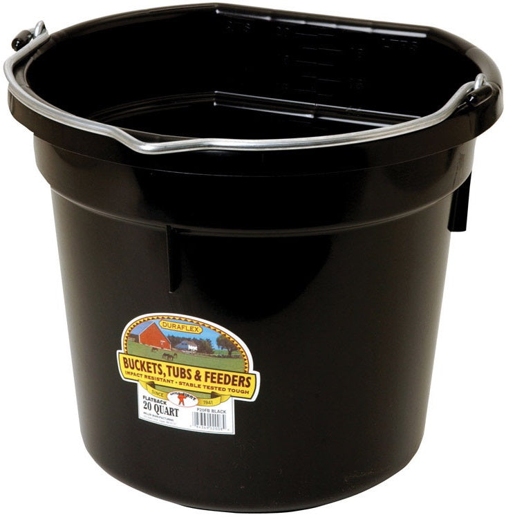 Little Giant P20FBBLACK Plastic Flat Back Bucket for Horses, 20 Quart, Black