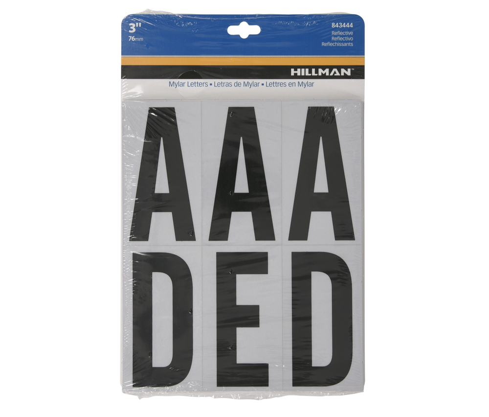 Hillman 843444 Reflective Mylar Self-Adhesive Letter Set, Black, 54 pc.