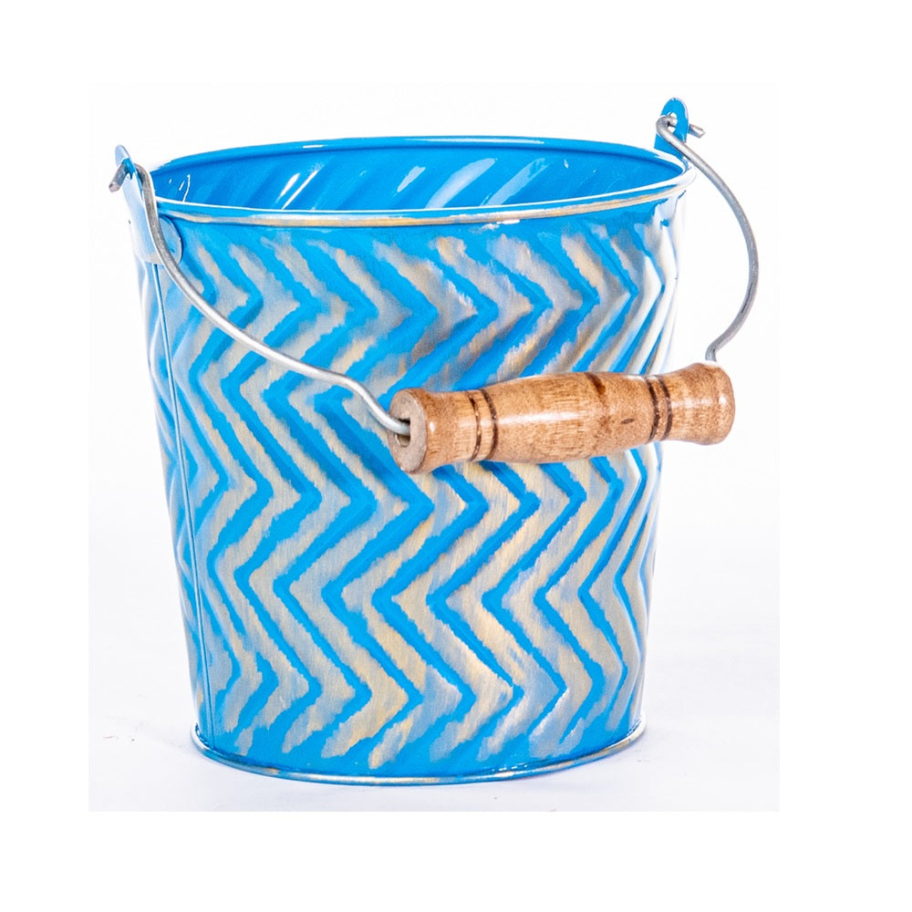 Robert Allen MPT02633 Meridian Chevron Round Planter, Blue